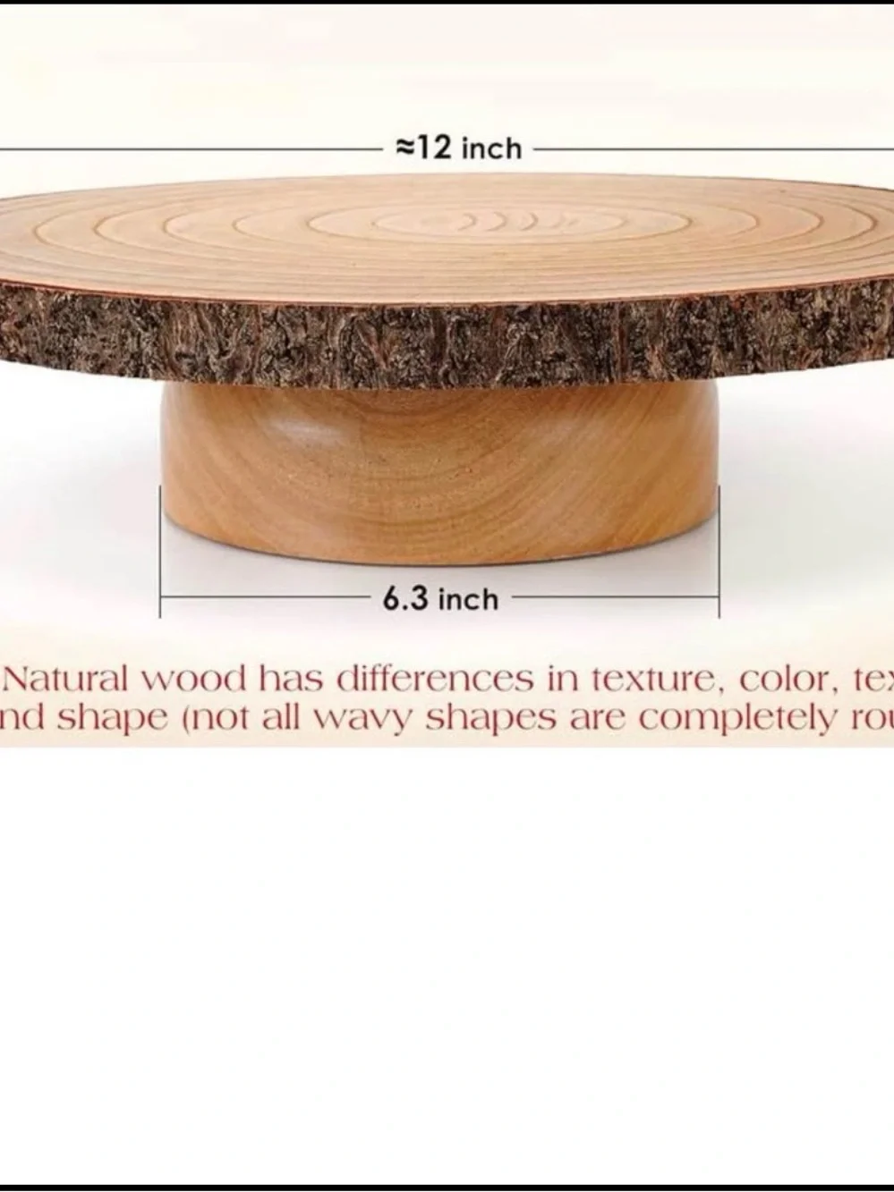 Wooden Cake Stand Turntable with Natural Bark Edge - White Cake Display